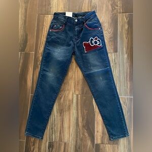 5$ add on, Woman’s Stylish Blue Jeans with Red Accents